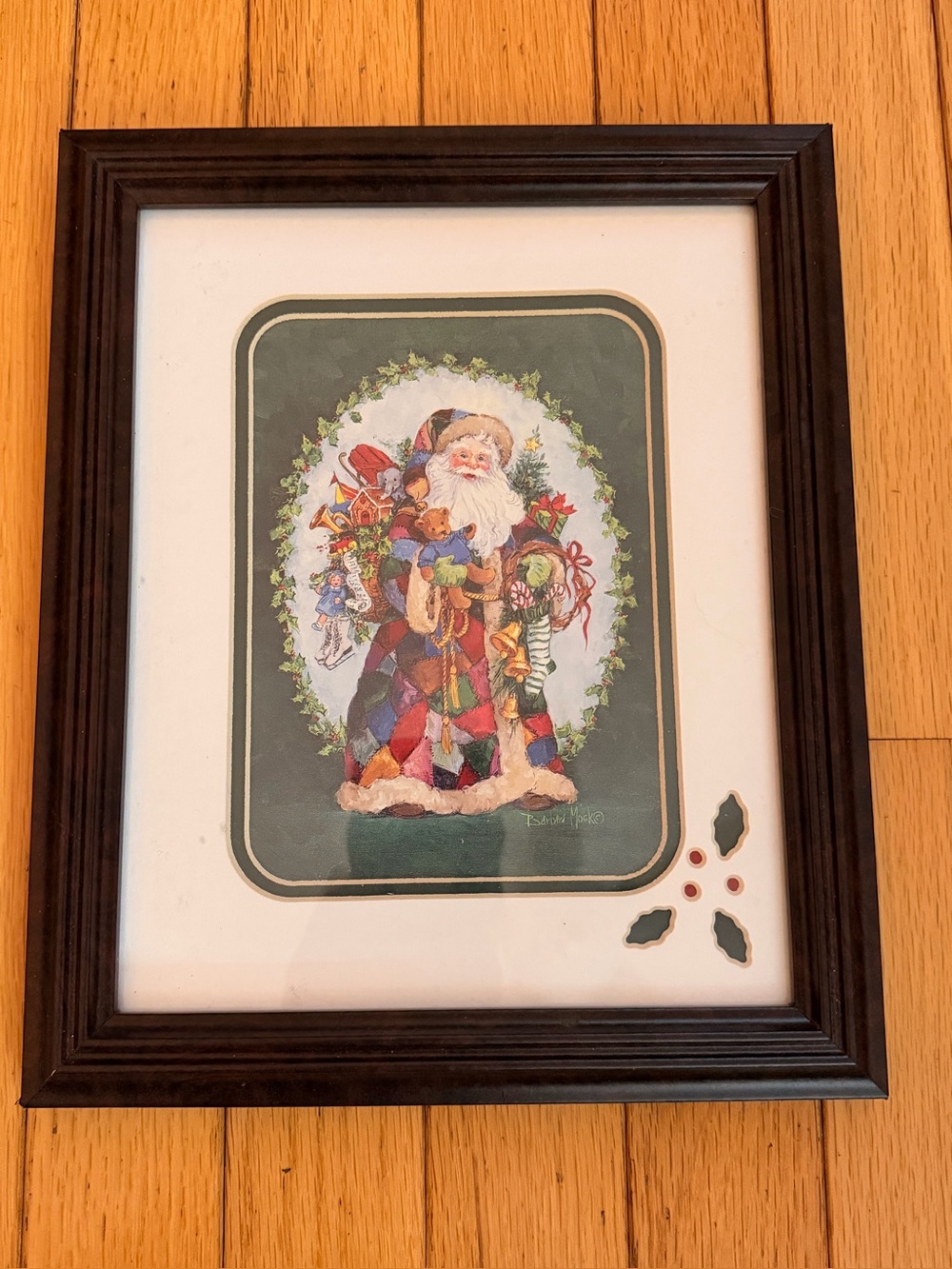 Red Framed Santa print by Barbara Mock 9.5 x 11.5